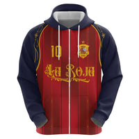 Custom Spain La Roja Football Hoodie Gothic Typography Royal Crest Pinstripe