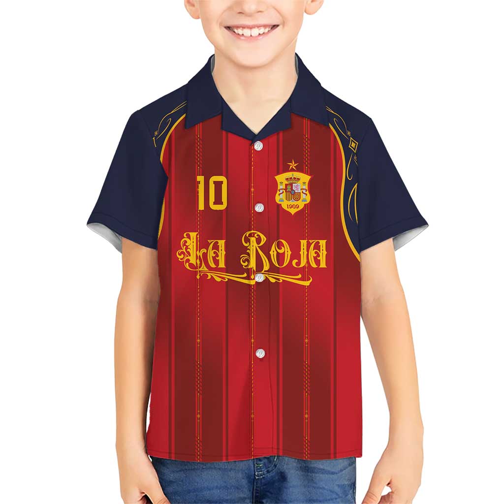 Custom Spain La Roja Football Kid Hawaiian Shirt Gothic Typography Royal Crest Pinstripe