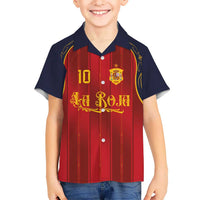 Custom Spain La Roja Football Kid Hawaiian Shirt Gothic Typography Royal Crest Pinstripe