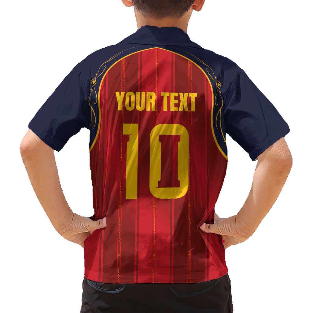 Custom Spain La Roja Football Kid Hawaiian Shirt Gothic Typography Royal Crest Pinstripe