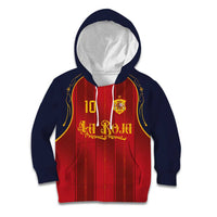 Custom Spain La Roja Football Kid Hoodie Gothic Typography Royal Crest Pinstripe