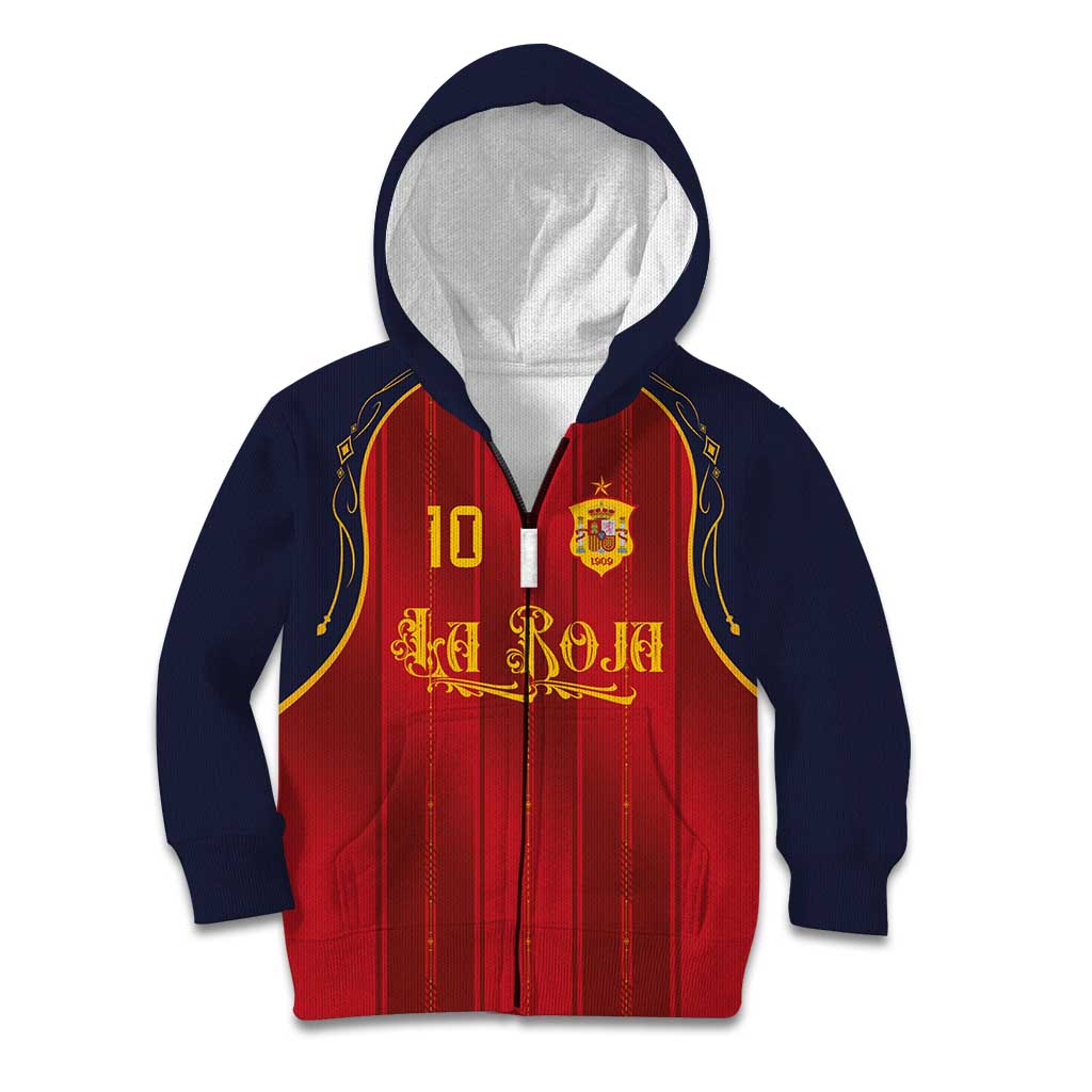 Custom Spain La Roja Football Kid Hoodie Gothic Typography Royal Crest Pinstripe