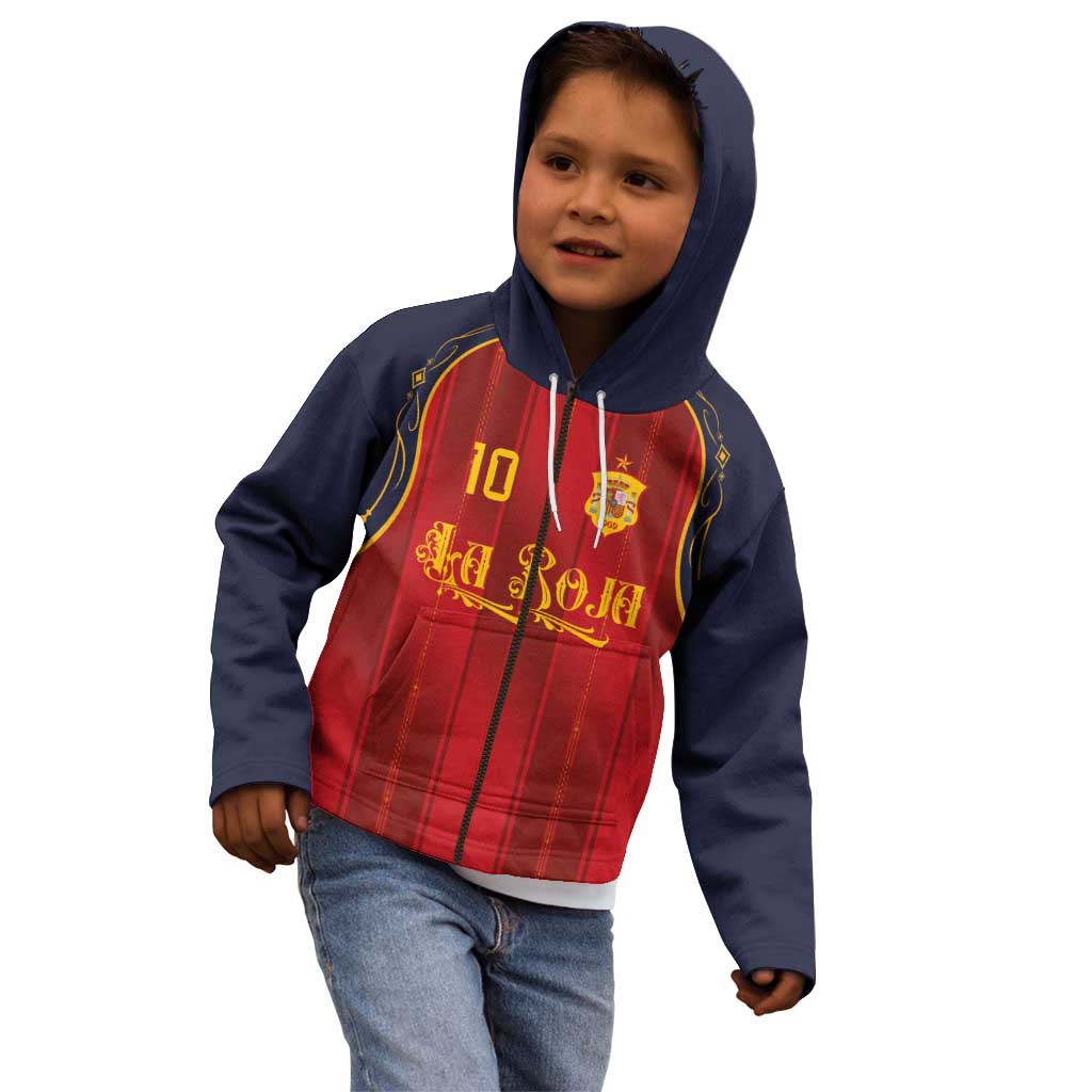 Custom Spain La Roja Football Kid Hoodie Gothic Typography Royal Crest Pinstripe