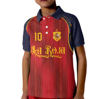 Custom Spain La Roja Football Kid Polo Shirt Gothic Typography Royal Crest Pinstripe