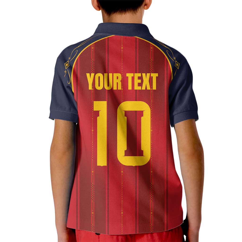 Custom Spain La Roja Football Kid Polo Shirt Gothic Typography Royal Crest Pinstripe