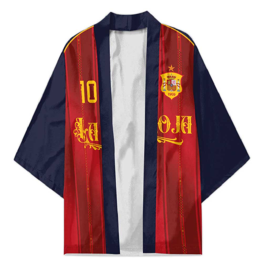 Custom Spain La Roja Football Kimono Gothic Typography Royal Crest Pinstripe