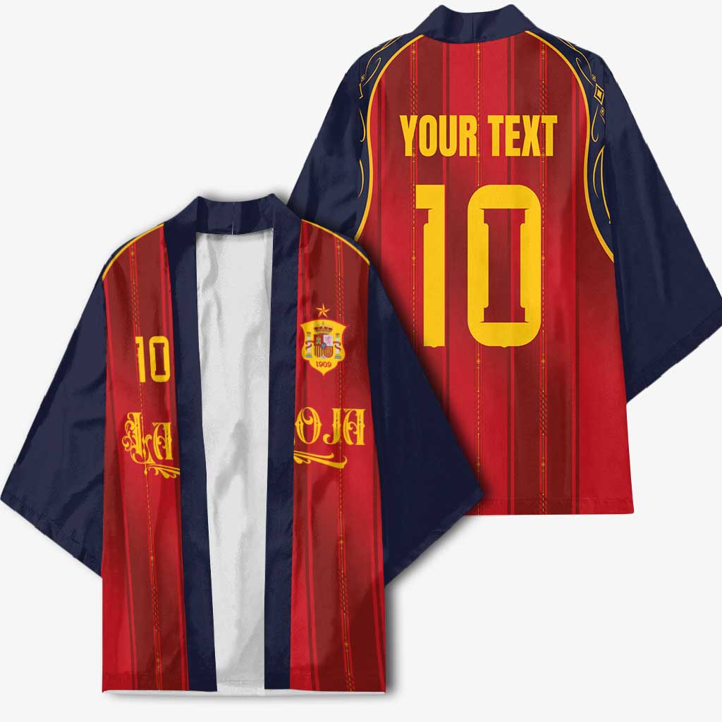 Custom Spain La Roja Football Kimono Gothic Typography Royal Crest Pinstripe