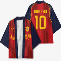 Custom Spain La Roja Football Kimono Gothic Typography Royal Crest Pinstripe