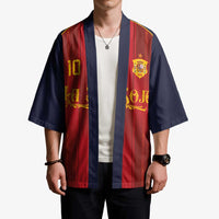 Custom Spain La Roja Football Kimono Gothic Typography Royal Crest Pinstripe