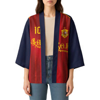 Custom Spain La Roja Football Kimono Gothic Typography Royal Crest Pinstripe