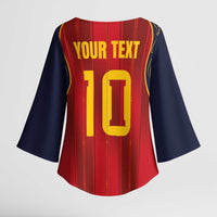 Custom Spain La Roja Football Kimono Sleeve Blouse Gothic Typography Royal Crest Pinstripe