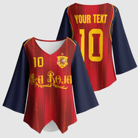 Custom Spain La Roja Football Kimono Sleeve Blouse Gothic Typography Royal Crest Pinstripe
