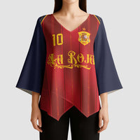 Custom Spain La Roja Football Kimono Sleeve Blouse Gothic Typography Royal Crest Pinstripe