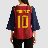 Custom Spain La Roja Football Kimono Sleeve Blouse Gothic Typography Royal Crest Pinstripe