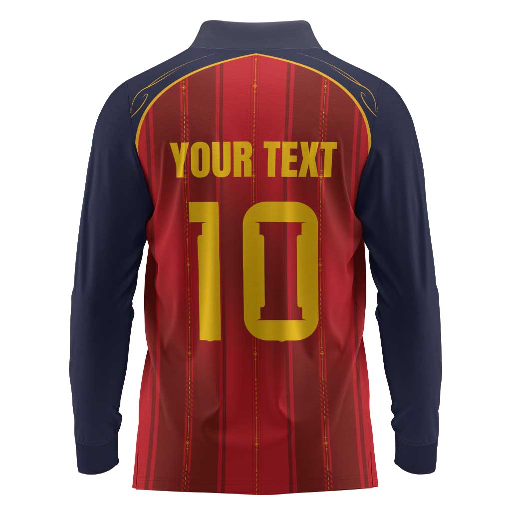 Custom Spain La Roja Football Long Sleeve Polo Shirt Gothic Typography Royal Crest Pinstripe