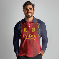 Custom Spain La Roja Football Long Sleeve Polo Shirt Gothic Typography Royal Crest Pinstripe