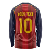 Custom Spain La Roja Football Long Sleeve Shirt Gothic Typography Royal Crest Pinstripe