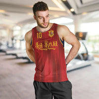 Custom Spain La Roja Football Men Tank Top Gothic Typography Royal Crest Pinstripe