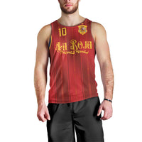 Custom Spain La Roja Football Men Tank Top Gothic Typography Royal Crest Pinstripe