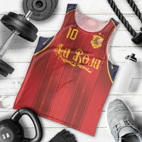Custom Spain La Roja Football Men Tank Top Gothic Typography Royal Crest Pinstripe