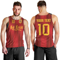Custom Spain La Roja Football Men Tank Top Gothic Typography Royal Crest Pinstripe