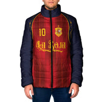 Custom Spain La Roja Football Padded Jacket Gothic Typography Royal Crest Pinstripe