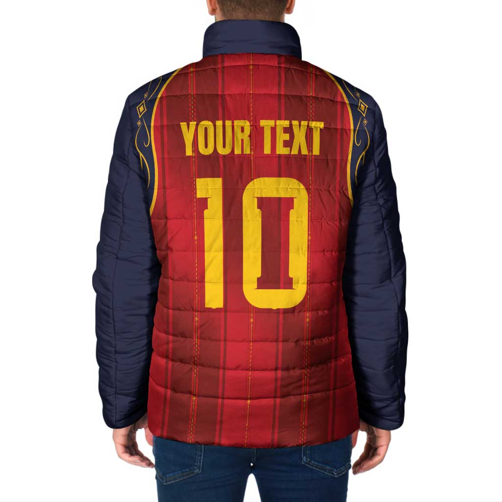 Custom Spain La Roja Football Padded Jacket Gothic Typography Royal Crest Pinstripe