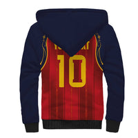 Custom Spain La Roja Football Sherpa Hoodie Gothic Typography Royal Crest Pinstripe