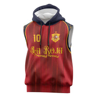 Custom Spain La Roja Football Sleeveless Hoodie Gothic Typography Royal Crest Pinstripe