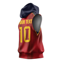 Custom Spain La Roja Football Sleeveless Hoodie Gothic Typography Royal Crest Pinstripe