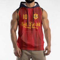 Custom Spain La Roja Football Sleeveless Hoodie Gothic Typography Royal Crest Pinstripe