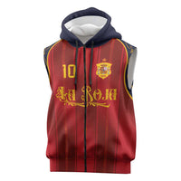 Custom Spain La Roja Football Sleeveless Zip Hoodie Gothic Typography Royal Crest Pinstripe