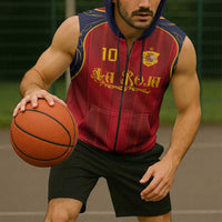 Custom Spain La Roja Football Sleeveless Zip Hoodie Gothic Typography Royal Crest Pinstripe