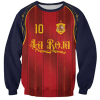 Custom Spain La Roja Football Sweatshirt Gothic Typography Royal Crest Pinstripe