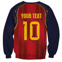 Custom Spain La Roja Football Sweatshirt Gothic Typography Royal Crest Pinstripe