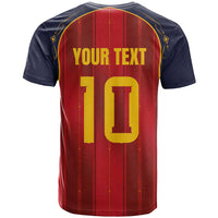 Custom Spain La Roja Football T Shirt Gothic Typography Royal Crest Pinstripe