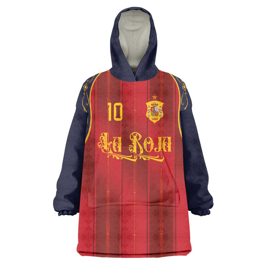 Custom Spain La Roja Football Wearable Blanket Hoodie Gothic Typography Royal Crest Pinstripe