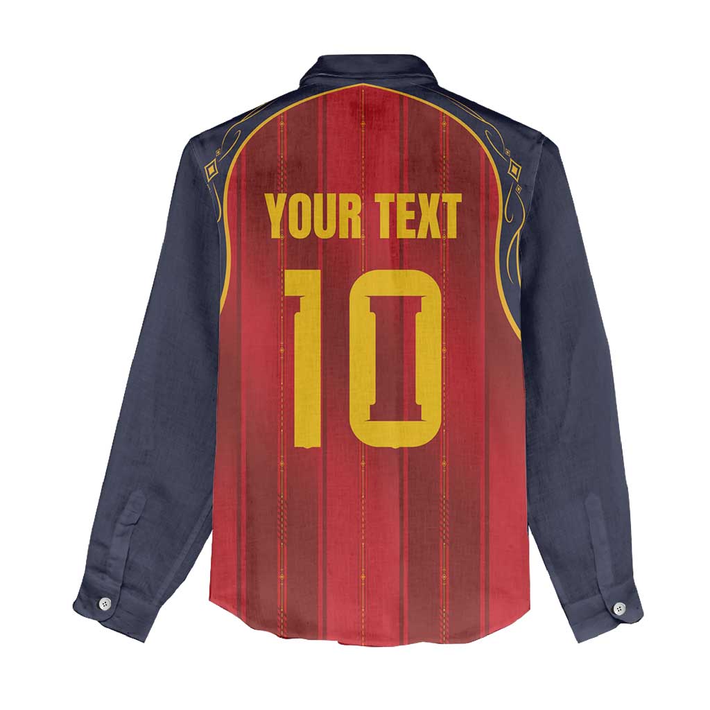 Custom Spain La Roja Football Women Casual Shirt Gothic Typography Royal Crest Pinstripe