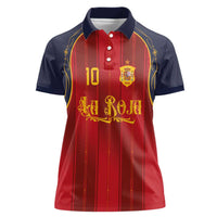 Custom Spain La Roja Football Women Polo Shirt Gothic Typography Royal Crest Pinstripe