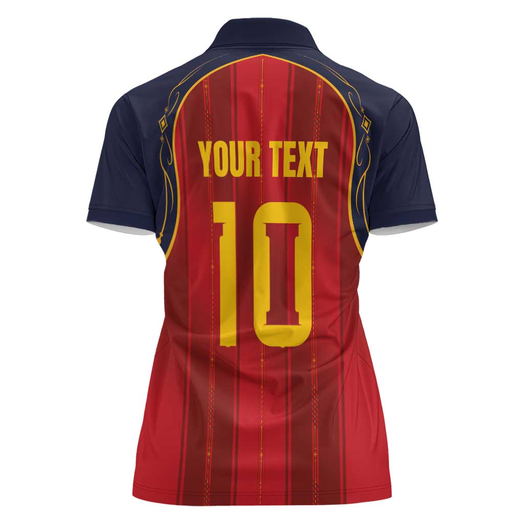 Custom Spain La Roja Football Women Polo Shirt Gothic Typography Royal Crest Pinstripe