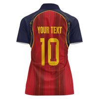 Custom Spain La Roja Football Women Polo Shirt Gothic Typography Royal Crest Pinstripe