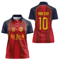 Custom Spain La Roja Football Women Polo Shirt Gothic Typography Royal Crest Pinstripe