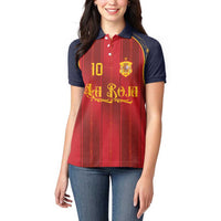 Custom Spain La Roja Football Women Polo Shirt Gothic Typography Royal Crest Pinstripe