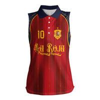 Custom Spain La Roja Football Women Sleeveless Polo Shirt Gothic Typography Royal Crest Pinstripe