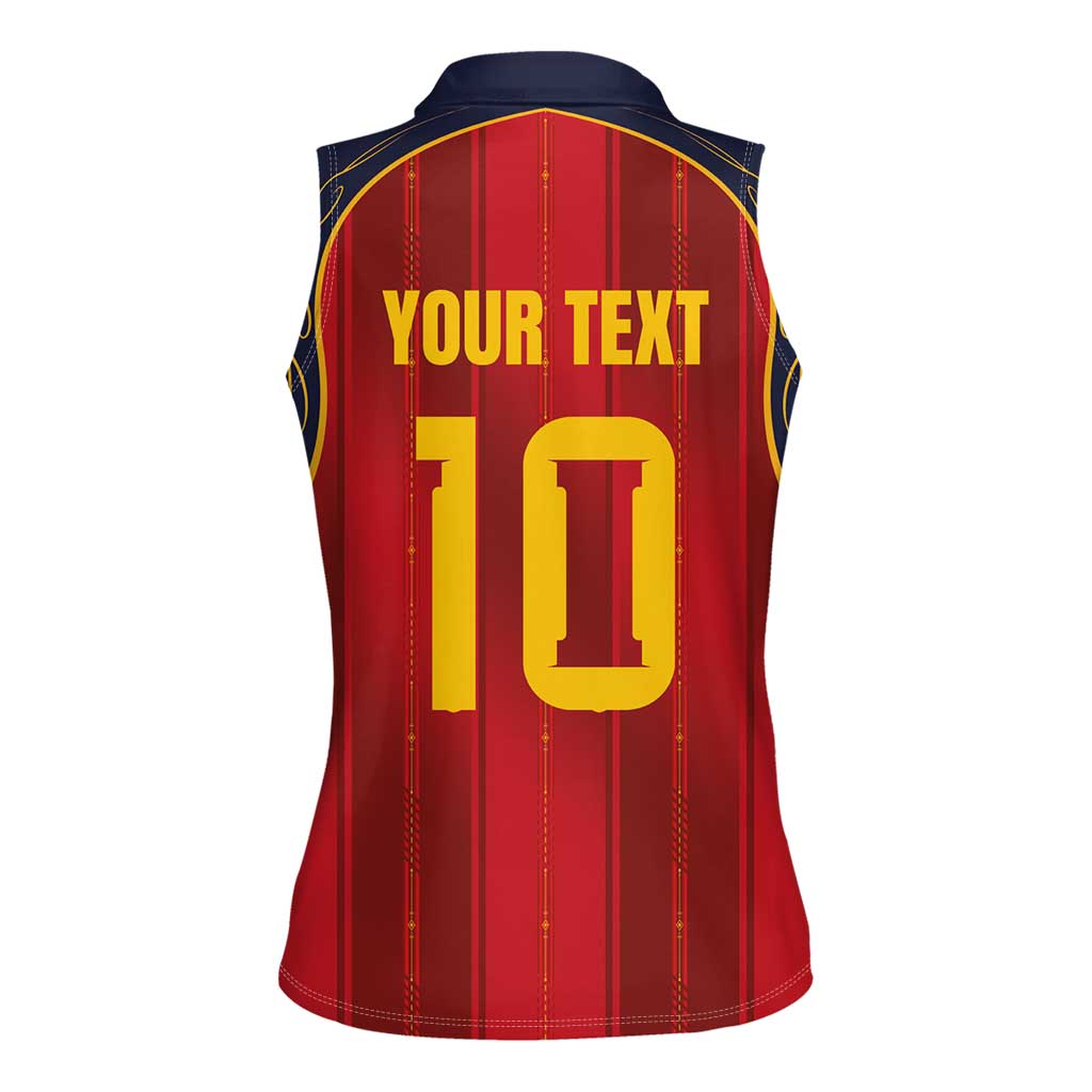 Custom Spain La Roja Football Women Sleeveless Polo Shirt Gothic Typography Royal Crest Pinstripe