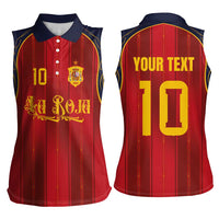 Custom Spain La Roja Football Women Sleeveless Polo Shirt Gothic Typography Royal Crest Pinstripe