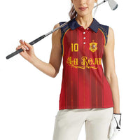 Custom Spain La Roja Football Women Sleeveless Polo Shirt Gothic Typography Royal Crest Pinstripe