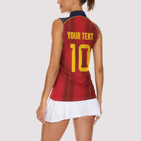 Custom Spain La Roja Football Women Sleeveless Polo Shirt Gothic Typography Royal Crest Pinstripe