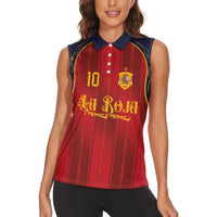 Custom Spain La Roja Football Women Sleeveless Polo Shirt Gothic Typography Royal Crest Pinstripe