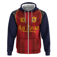 Custom Spain La Roja Football Zip Hoodie Gothic Typography Royal Crest Pinstripe